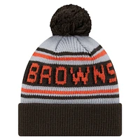 Youth New Era Brown Cleveland Browns Main Cuffed Knit Hat with Pom