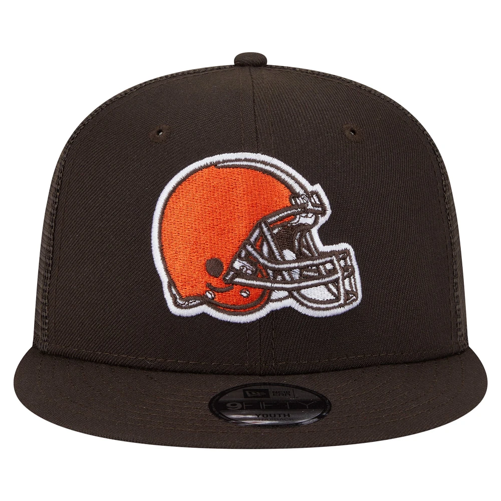 Youth New Era Brown Cleveland Browns  Main Trucker 9FIFTY Snapback Hat