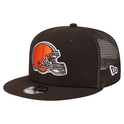 Youth New Era Brown Cleveland Browns  Main Trucker 9FIFTY Snapback Hat