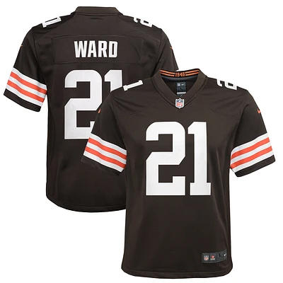 Maillot de match Nike Denzel Ward marron pour jeunes des Cleveland Browns