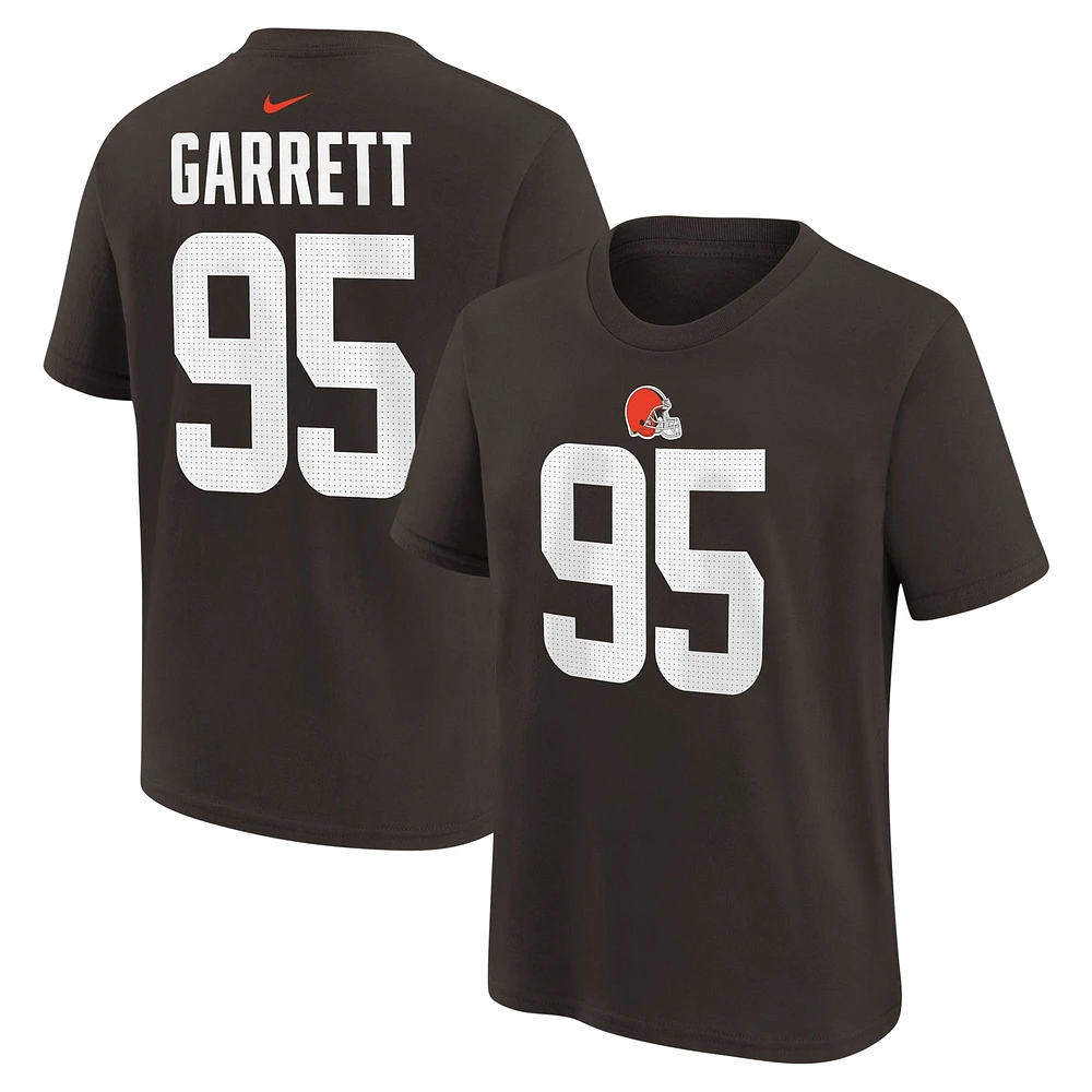 T-shirt avec nom et numéro de joueur des Cleveland Browns Nike Myles Garrett marron pour jeune