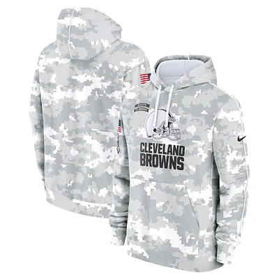 Youth Nike White/Gray Cleveland Browns 2024 Salute To Service Pullover Hoodie