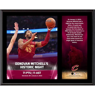 Plaque sublimée Donovan Mitchell Cleveland Cavaliers 12" x 15" 2022 71 points 11 passes décisives Double-Double
