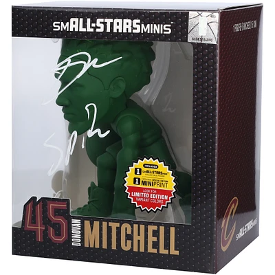 Figurine en vinyle de 6 pouces autographiée par Donovan Mitchell Cleveland Cavaliers sMALL-STARS Minis Variante Chase vert foncé peu commune avec inscription « Spida »