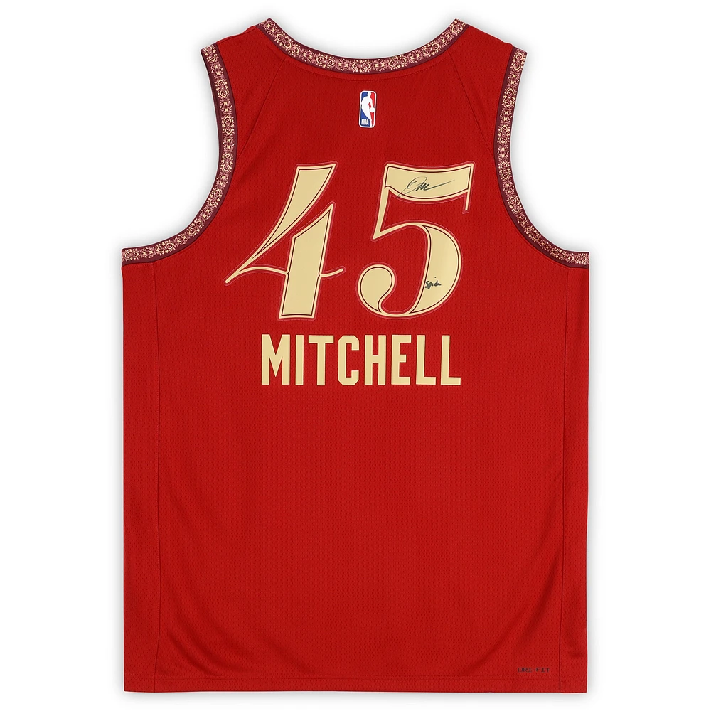 Donovan Mitchell Cleveland Cavaliers Autographed Wine Nike 2023-24 City Edition Swingman Jersey with "Spida" Inscription