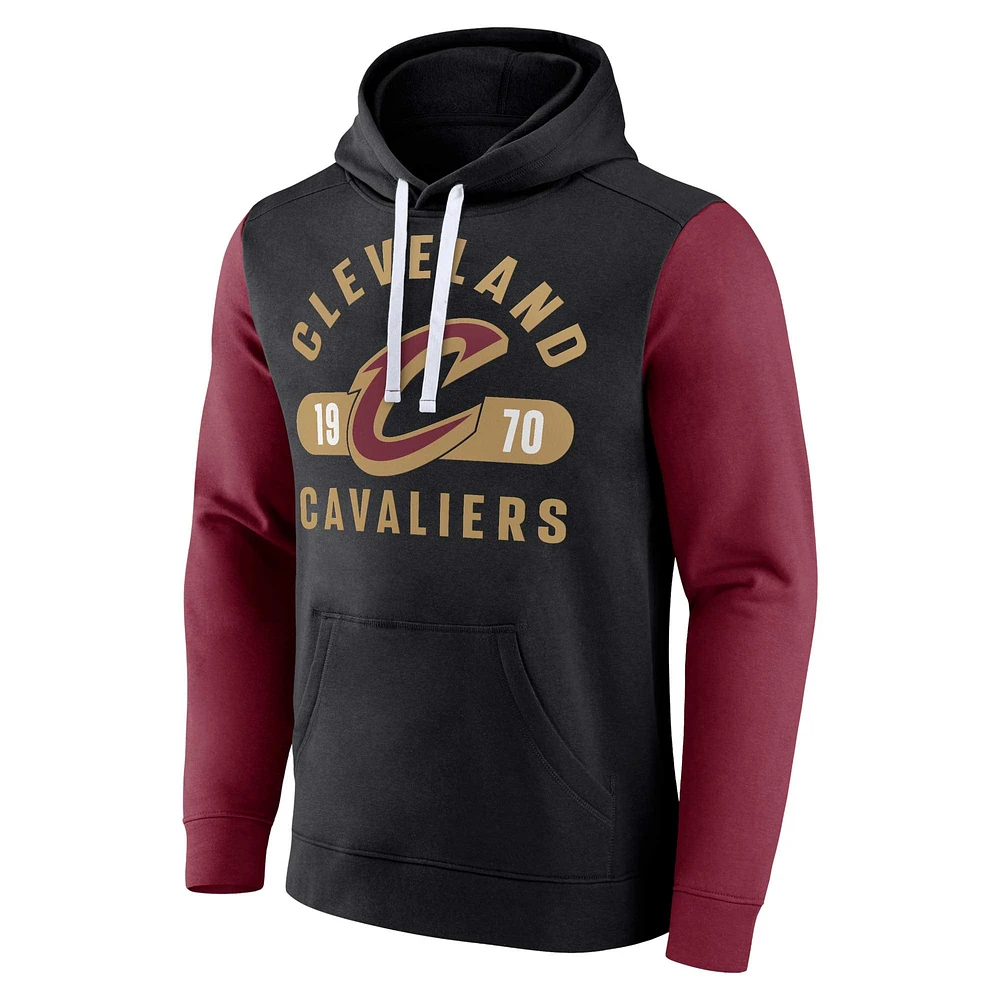 Men's Fanatics Black/Wine Cleveland Cavaliers Attack Colorblock Pullover Hoodie