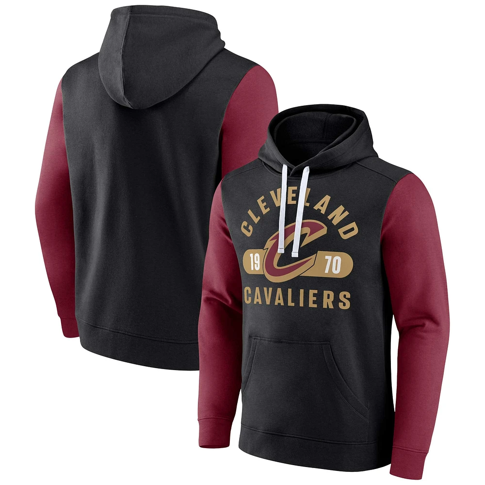 Men's Fanatics Black/Wine Cleveland Cavaliers Attack Colorblock Pullover Hoodie