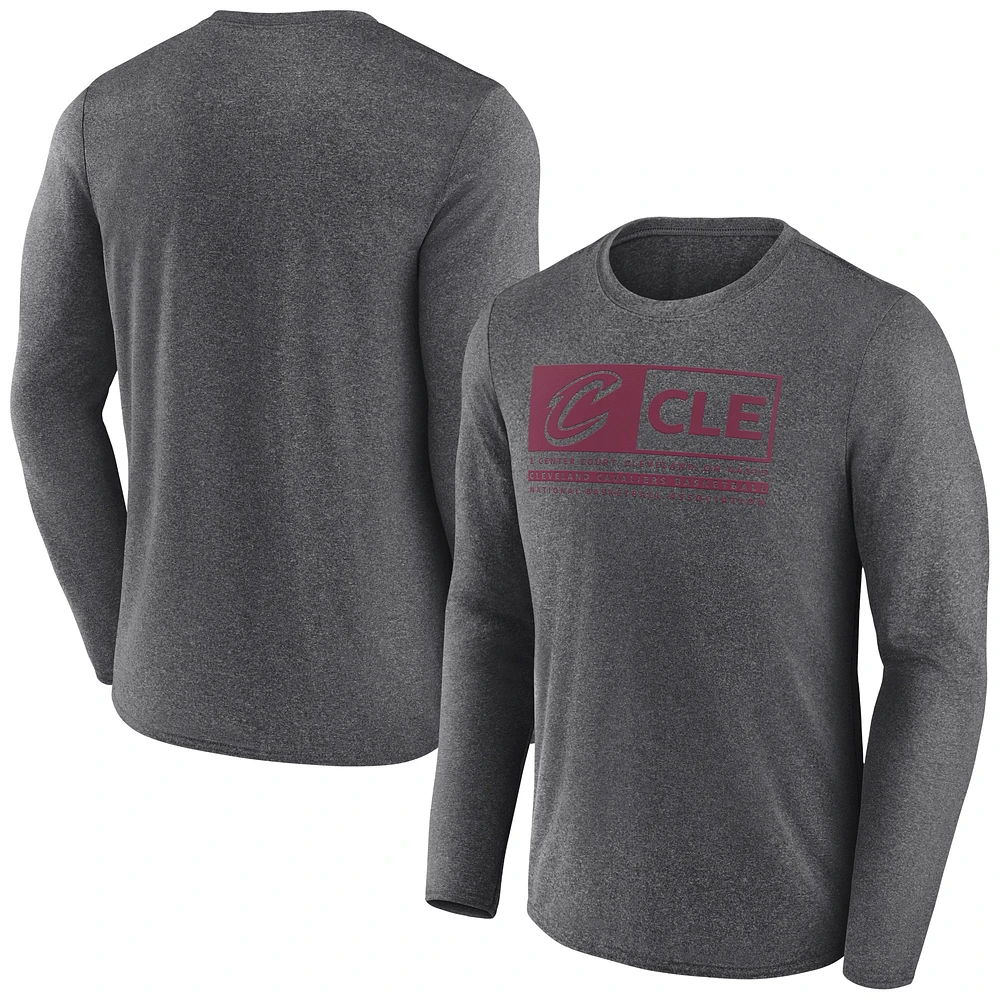 Men's Fanatics Heather Charcoal Cleveland Cavaliers Three-Point Play Long Sleeve T-Shirt