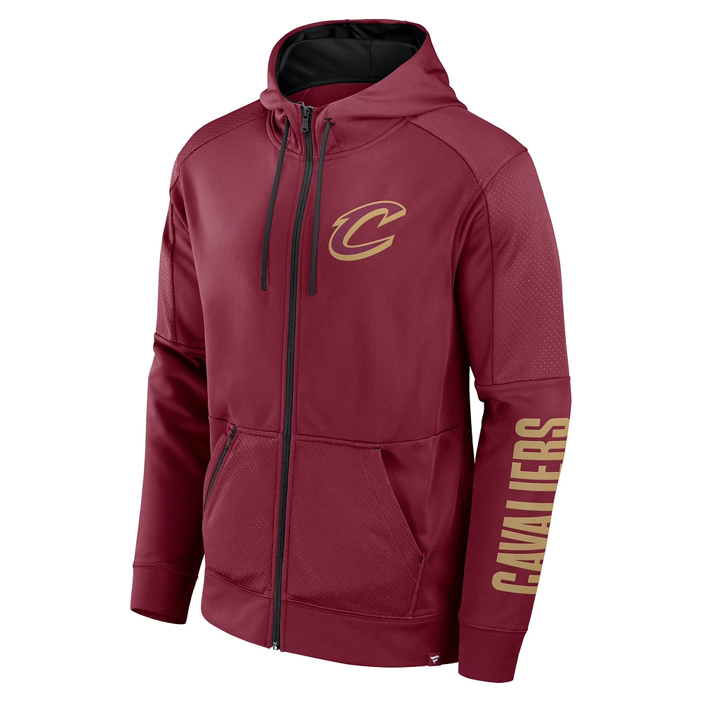 Sweat à capuche zippé entièrement performant Cleveland Cavaliers Baller Defender Fanatics Wine pour homme