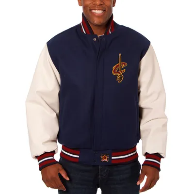 Cleveland Cavaliers JH Design Big & Tall Wool Leather Full-Snap Jacket - Navy/White