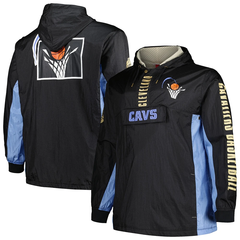 Men's Mitchell & Ness Black Cleveland Cavaliers Big Tall Hardwood Classics Team OG 2.0 Anorak Hoodie Quarter-Zip Windbreaker Jacket