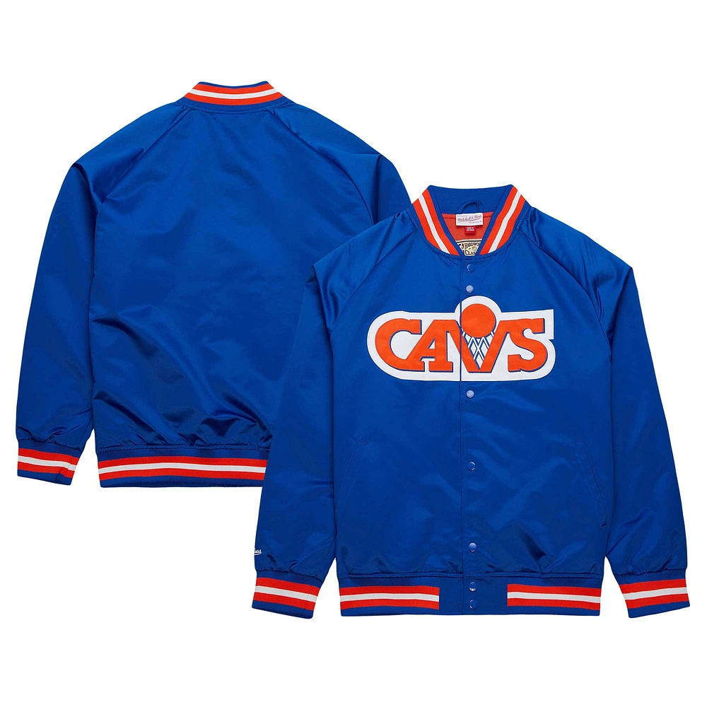 Veste bleue Mitchell & Ness Cleveland Cavaliers Hardwood Classics Throwback Wordmark Raglan Full-Snap pour hommes