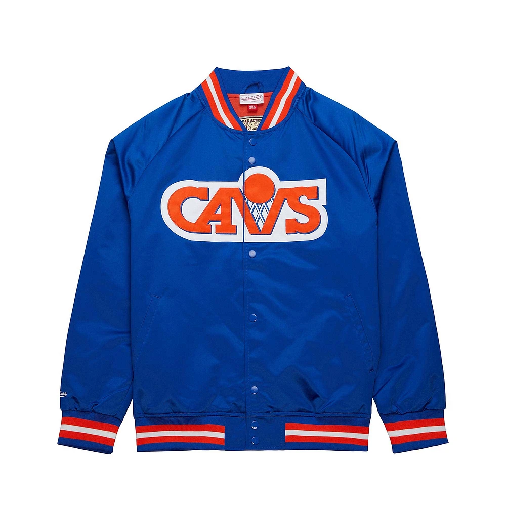 Veste bleue Mitchell & Ness Cleveland Cavaliers Hardwood Classics Throwback Wordmark Raglan Full-Snap pour hommes