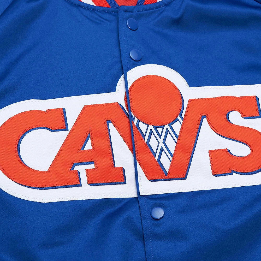 Men's Mitchell & Ness Blue Cleveland Cavaliers Hardwood Classics  Throwback Wordmark Raglan Full-Snap Jacket