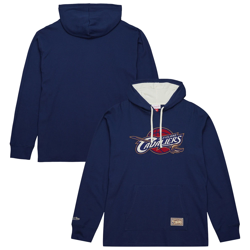 Men's Mitchell & Ness Navy Cleveland Cavaliers Hardwood Classics Lightweight Thermal Pullover Hoodie