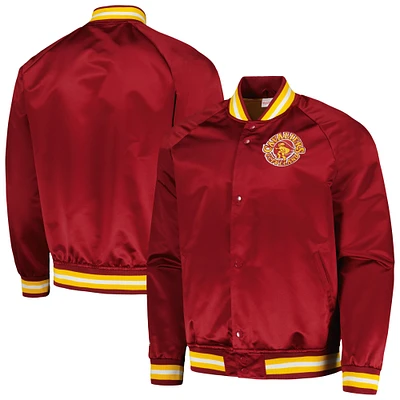 Veste à bouton-pression intégrale raglan avec logo Mitchell & Ness Wine Cleveland Cavaliers Hardwood Classics pour hommes