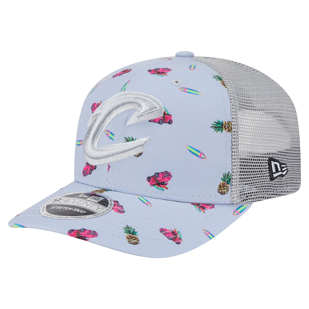 Men's New Era Light Blue/Gray Cleveland Cavaliers Adventure Aloha Pattern 9SEVENTY Stretch-Snap Hat