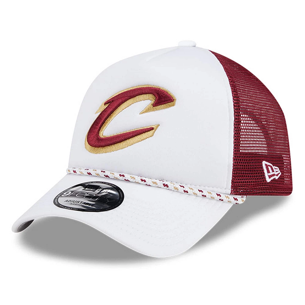 Men's New Era White/Wine Cleveland Cavaliers Court Sport Foam A-Frame 9FORTY Adjustable Trucker Hat