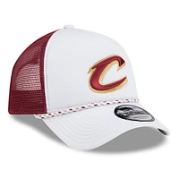 Men's New Era White/Wine Cleveland Cavaliers Court Sport Foam A-Frame 9FORTY Adjustable Trucker Hat