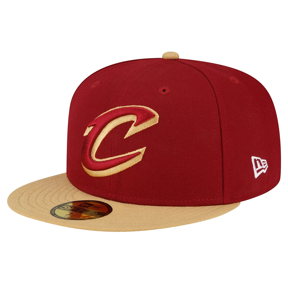 Casquette ajustée 59FIFTY 2 tons vin/or New Era pour hommes des Cleveland Cavaliers