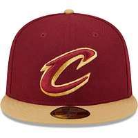 Men's New Era Wine/Gold Cleveland Cavaliers Gameday Gold Pop Stars 59FIFTY Fitted Hat