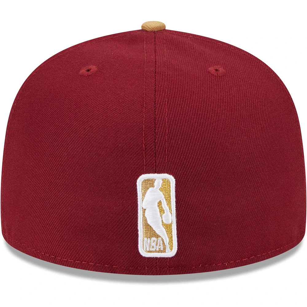 Men's New Era Wine/Gold Cleveland Cavaliers Gameday Gold Pop Stars 59FIFTY Fitted Hat