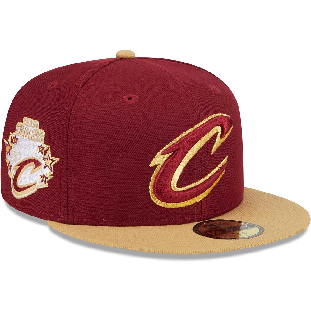 Men's New Era Wine/Gold Cleveland Cavaliers Gameday Gold Pop Stars 59FIFTY Fitted Hat