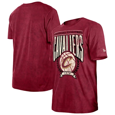 Men's New Era  Wine Cleveland Cavaliers Throwback Vintage Boxy Mineral Wash T-Shirt