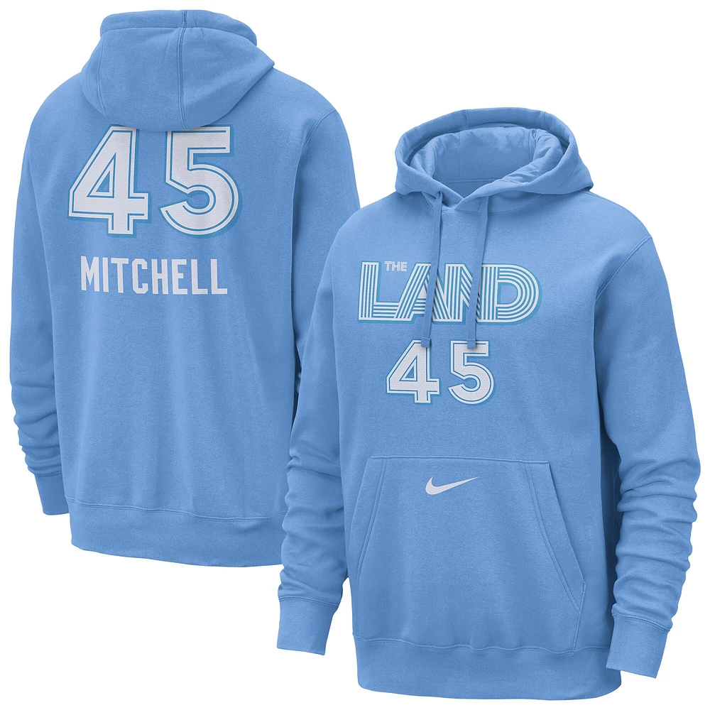 Sweat à capuche Nike Donovan Mitchell bleu clair Cleveland Cavaliers 2024/25 City Edition avec nom et numéro pour homme