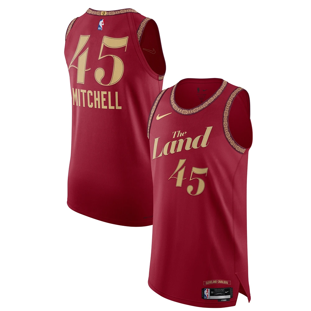 Maillot Nike Donovan Mitchell Wine Cleveland Cavaliers authentique pour homme - Édition City