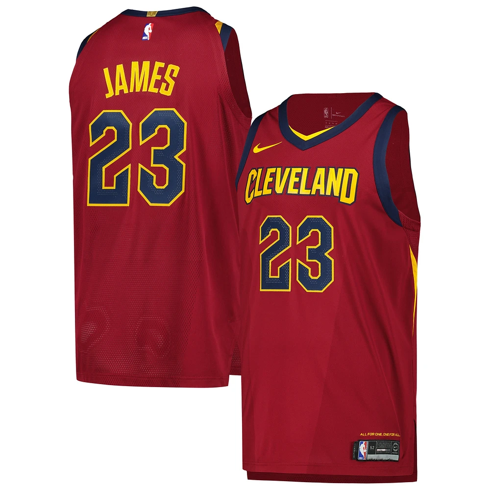 Maillot de joueur authentique Nike LeBron James Wine Cleveland Cavaliers pour homme - Édition Icon