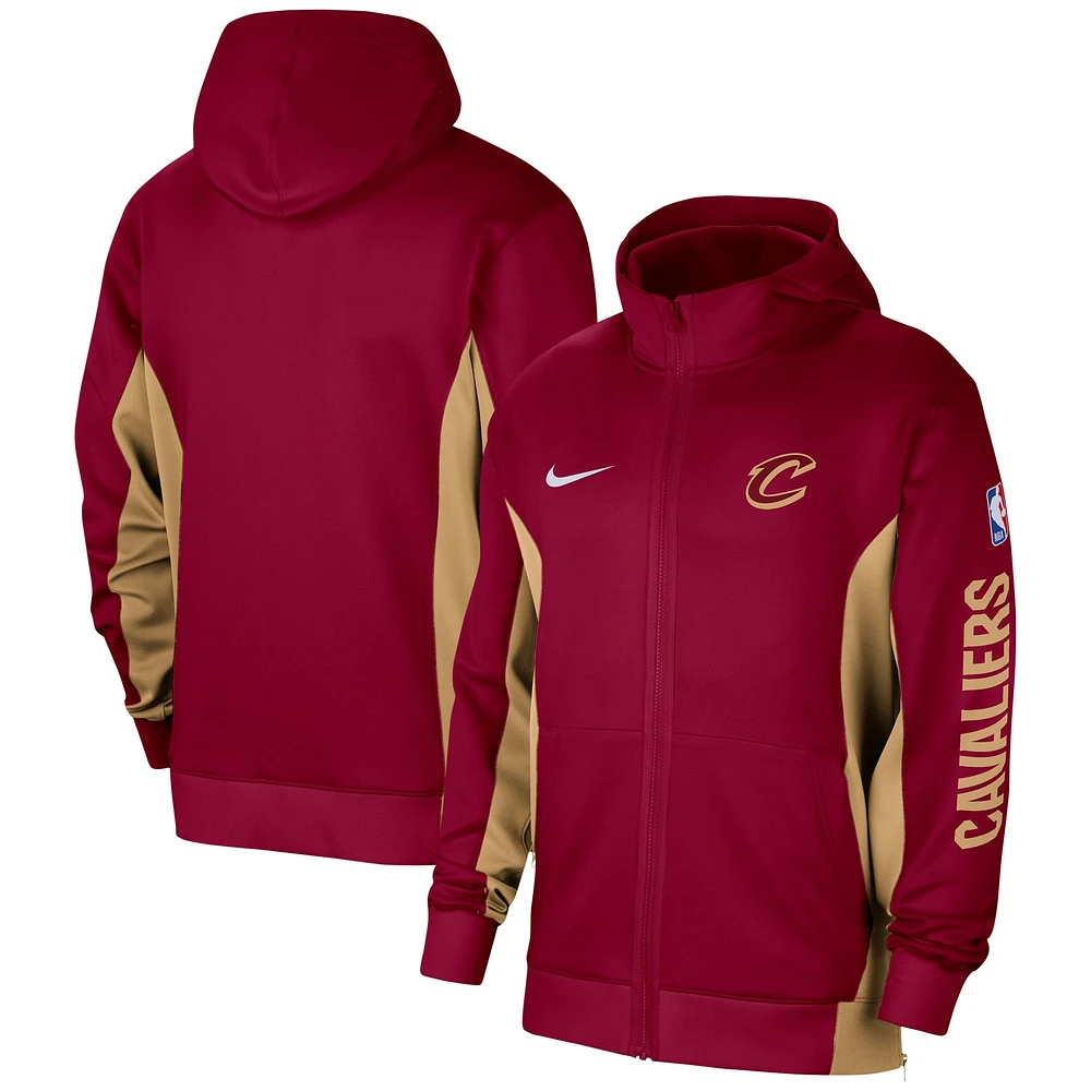 Sweat à capuche entièrement zippé Nike Wine Cleveland Cavaliers 2023/24 Authentic Showtime pour homme