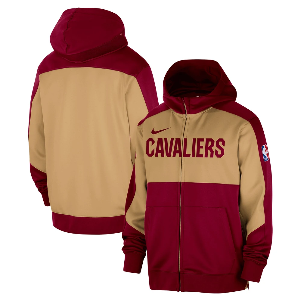 Sweat à capuche entièrement zippé Nike Wine Cleveland Cavaliers Authentic On-Court Showtime Performance pour homme