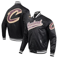 Men's Pro Standard Black Cleveland Cavaliers Script Tail Full-Snap Satin Varsity Jacket