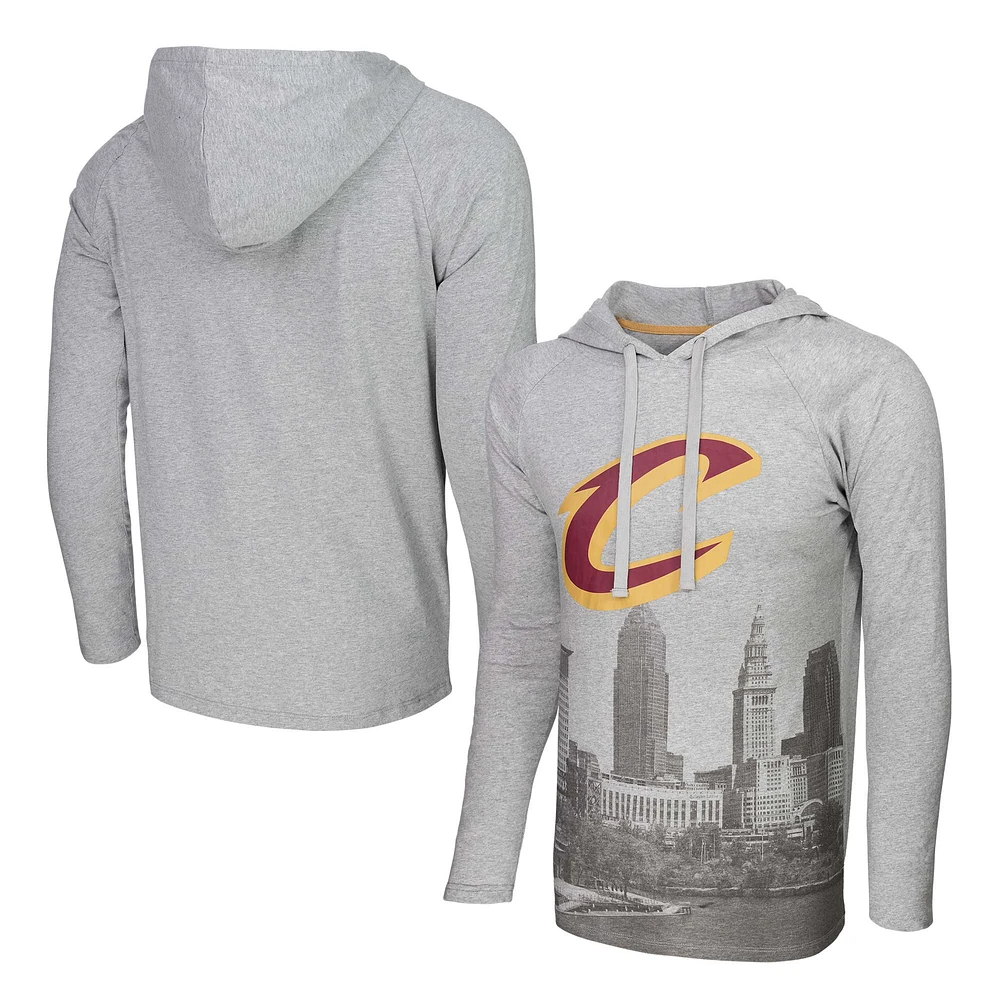 Men's Stadium Essentials Heather Gray Cleveland Cavaliers Atrium Raglan Long Sleeve Hoodie T-Shirt