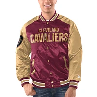 Veste universitaire à bouton-pression en satin pour hommes Starter Wine/Gold Cleveland Cavaliers Renegade