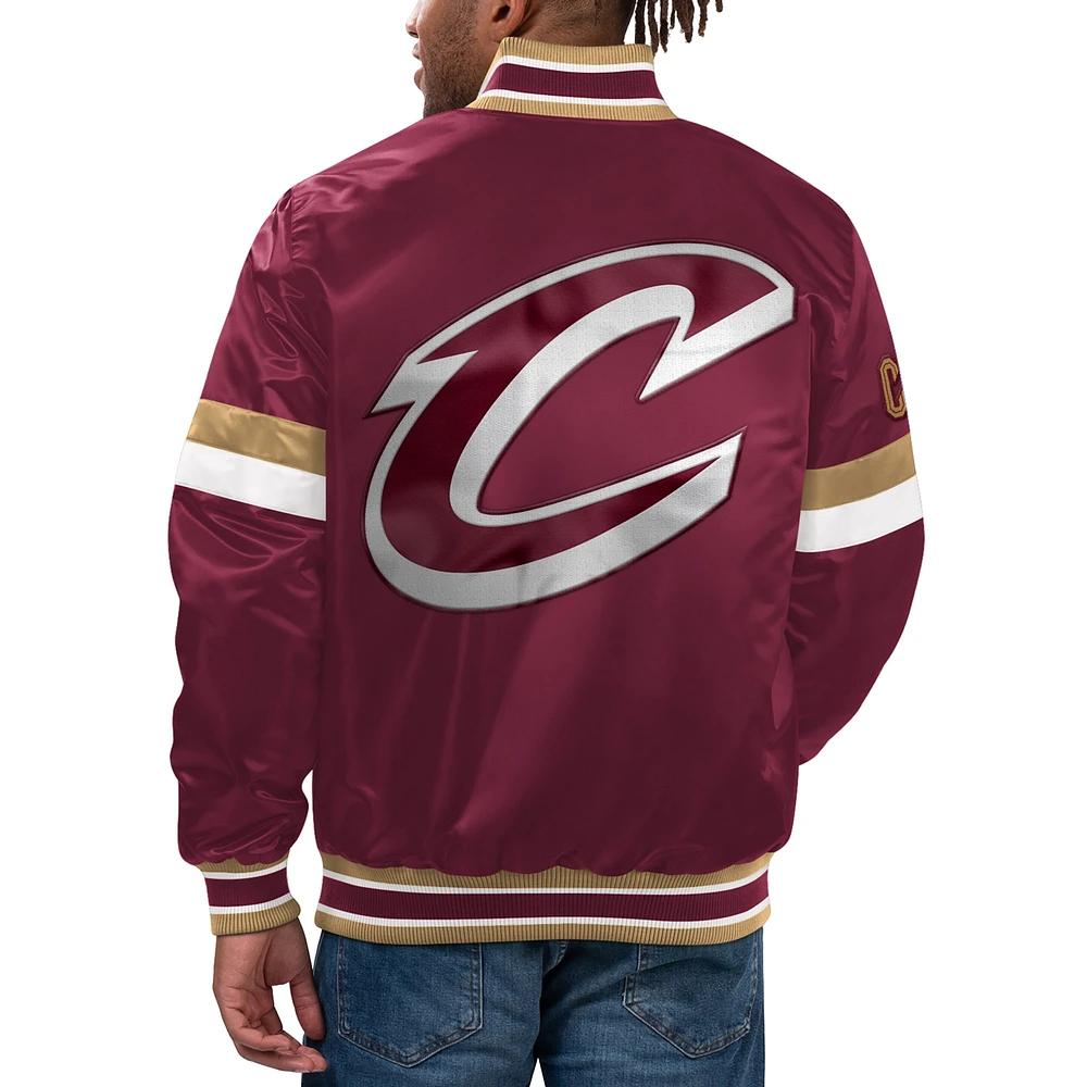 Veste universitaire en satin à bouton-pression pour hommes Starter Wine Cleveland Cavaliers Home Game