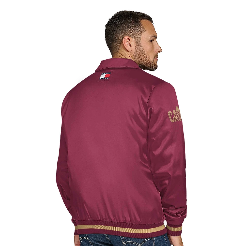 Men's Tommy Jeans Wine Cleveland Cavaliers Jacob Chain Stitch Applique Full-Snap Varsity Jacket