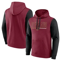 Men's Wine Cleveland Cavaliers Outline Colorblock Pullover Hoodie