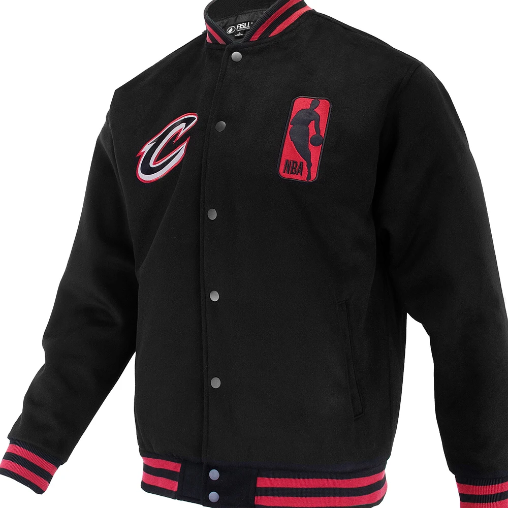 Veste universitaire unisexe FISLL noire à boutons-pression Logoman Shadow Collection des Cleveland Cavaliers