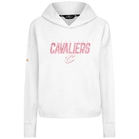 Women's Levelwear  White Cleveland Cavaliers Mother's Day Sweet Floral Cropped Tri-Blend Pullover Hoodie