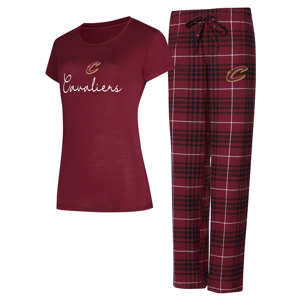 Ensemble de nuit pour femme avec t-shirt et pantalon en flanelle Cleveland Cavaliers Vector marron/noir Concepts Sport