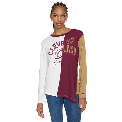 Women's Tommy Jeans White/Wine Cleveland Cavaliers Amelia Color Blocked Long Sleeve T-Shirt