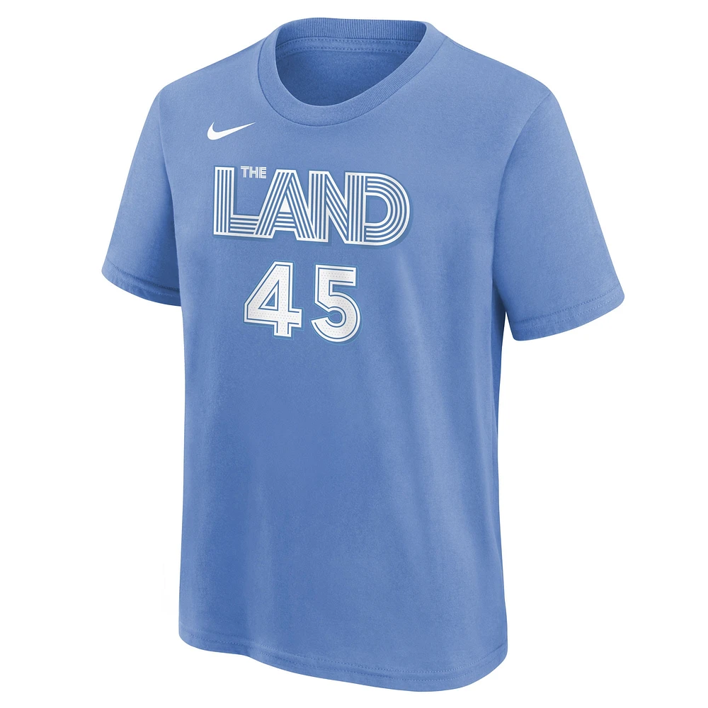 T-shirt Nike Donovan Mitchell bleu clair Cleveland Cavaliers 2024/25 City Edition avec nom et numéro pour jeune