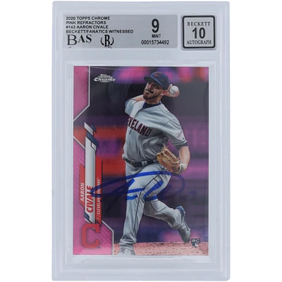 Aaron Civale Cleveland Guardians Autographié 2020 Topps Chrome Pink Refractor #143 Beckett Fanatics Witnessed Authentifié 9/10 Rookie Card