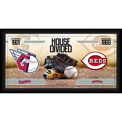 Collage encadré de baseball des Cleveland Guardians contre les Cincinnati Reds 10'' x 20''