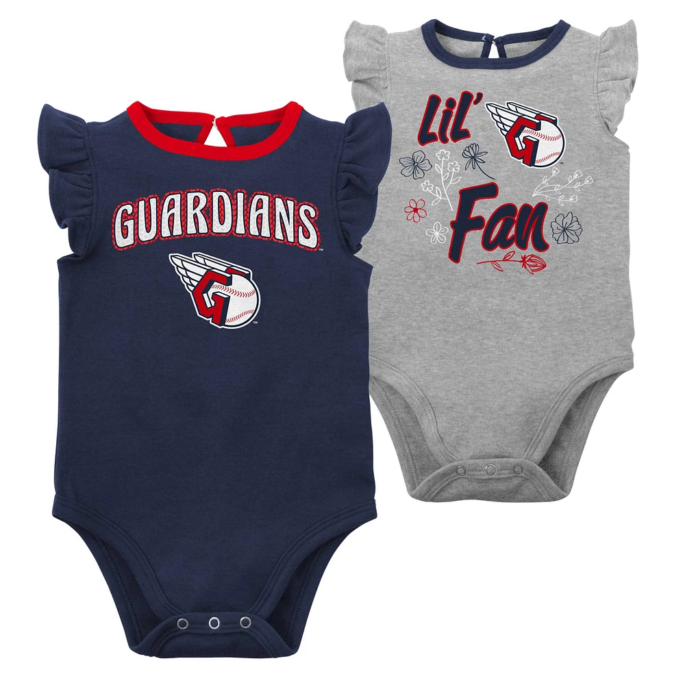 Lot de deux bodys pour nouveau-nés et bébés bleu marine/gris chiné Cleveland Guardians Little Fan