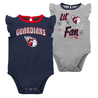 Lot de deux bodys pour nouveau-nés et bébés bleu marine/gris chiné Cleveland Guardians Little Fan