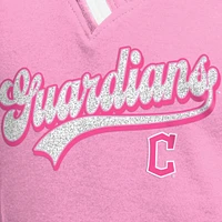 Girls Youth New Era Pink Cleveland Guardians Mommy & Me Raglan V-Neck T-Shirt