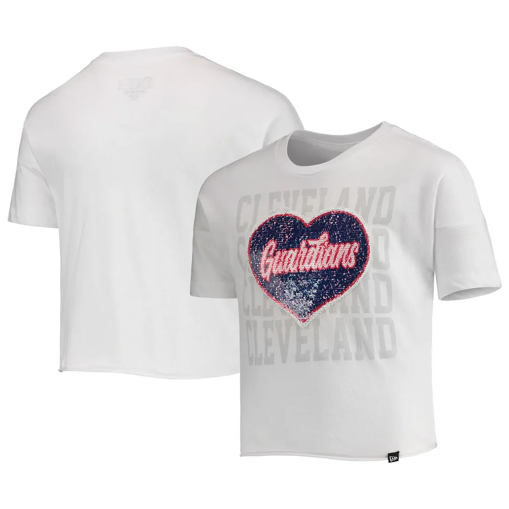 Girls Youth Chicago Cubs New Era White Flip Sequin Heart Crop Top